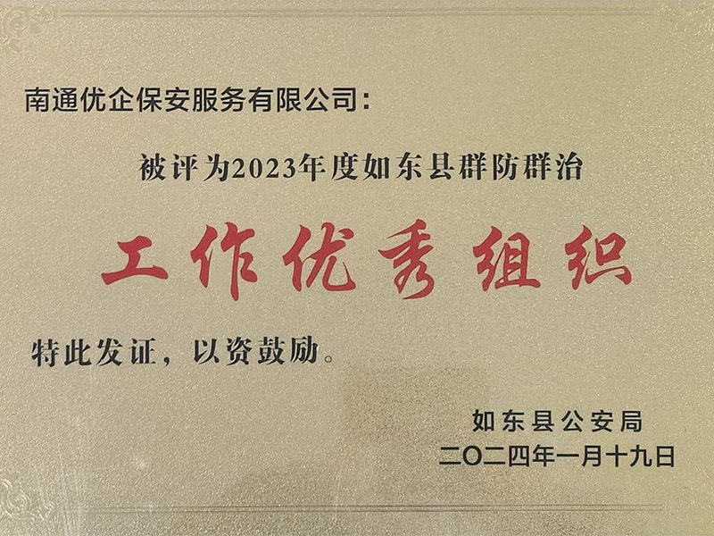 工作优秀组织证书